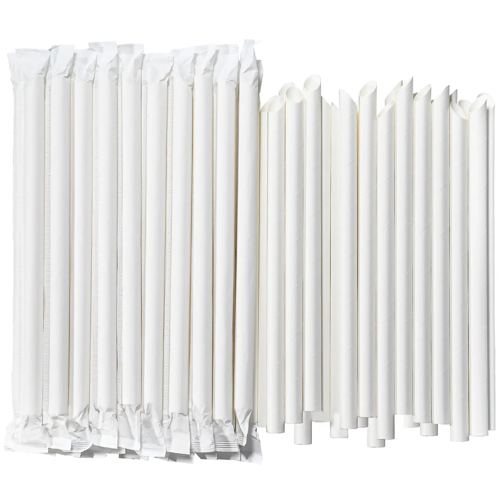 9 Inch Individually Wrapped Disposable White Paper Boba Straws, Bubble Tea Straws 100 Counts, 0.5"/12mm Wide - Pointed End, Extra Thick, Fat - Eco-friendly Biodegradable