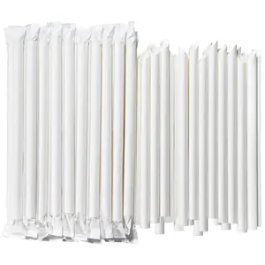 9 Inch Individually Wrapped Disposable White Paper Boba Straws, Bubble Tea Straws 100 Counts, 0.5"/12mm Wide - Pointed End, Extra Thick, Fat - Eco-friendly Biodegradable