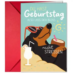1pc Interesting Dog Relaxing Beach Cocktail Design Greeting cards, Fun party cards, Unique vibrant designs, including envelope, Perfect for gifting to men, women, family; suitable for motivational cards, thank-you notes, corporate gifts