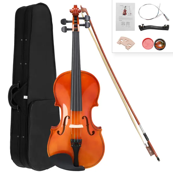 1/8 Scale Solid Wood Acoustic Violin Set (GV100) for Adults, 4 Steel Strings, Compact, Finely Crafted, Natural Color, Natural Tone, Ebony Accents, 850g, Includes Case, Bow, Shoulder Rest, Tuner, 18 Years+