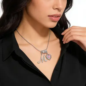 Letter Necklace Initial 925 Sterling Silver AlphabetPendant Crystal Name Gift Women Cubic Zirconia Jewelry