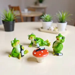 4-Piece Frog Mushroom Table Garden Miniature Figurines, Cute Cartoon Figurine, Drunk Frog Statue, Fun Garden Micro Landscape Decor, Perfect Gift for Frog Lovers, Ornaments
