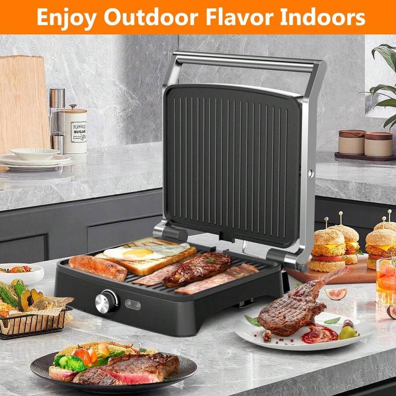 3-In-1 Panini Press With Temperature Control, 4-Slice Grill Sandwich Maker & Griddle Grill Combo, Removable Dishwasher-Safe Plates, 180° Hinged For Indoor BBQ/Flat Top Grilling, Stainless Steel