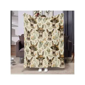 Floral Donkey Print Gift Blanket Shawl Wrap Comfortable Soft Animal Theme Digital Printed Plush Throw For Boys Girls Men Women Birthday Christmas Present Suitable For Bed Sofa Chair Living Room Decor All-Season Use-30*40in