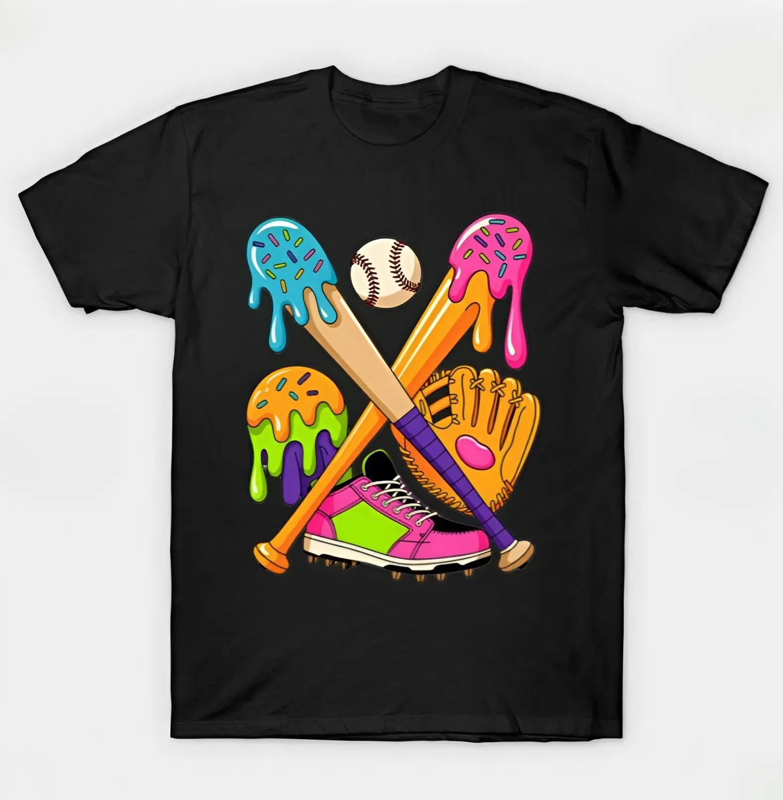 Ice Cream Drip Baseball Stuff T-Shirt, Baseball Drip for Boys Graphic T-Shirt, Baseball Season T-Shirt, Colorful Drip Bat Glove Ball Design, Funny Game Day Outfit, Cute Sports Tee, Softball Lover Gift, Trending Shirt