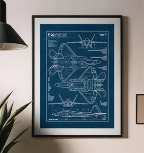 F-22 Raptor Blueprint Poster: Military Aircraft Art