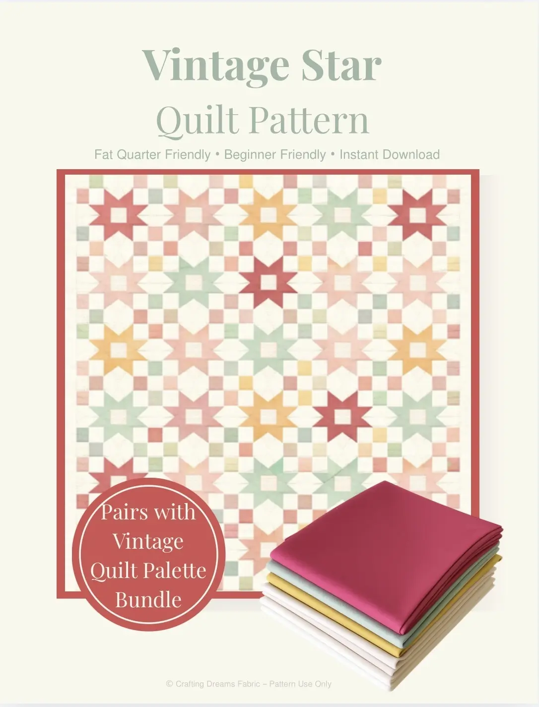 Vintage Star Quilt Pattern Printed Version - Queen Size (91” x 104”)