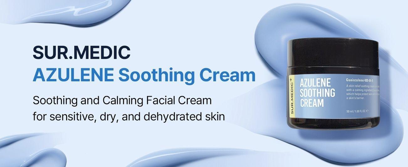 SURMEDIC AZULENE Moisturizing Soothing Cream, Calming Cream for Sensitive Skin, Daily Facial Moisturizer for Barrier Repair, Blemish Relief Care, Korean Skincare 50ml, 1.69 oz