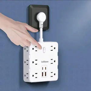 Surge Protector Power Strip -12 Outlets 4 USB (2 USB C) Charging Ports, Multi Plug Outlet Extender, 0.5Ft Extension Cord, Flat Plug Wall Mount Desk Charging Station
