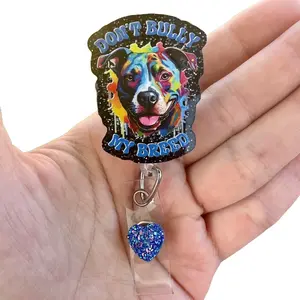 Pitbull Pittie Retractable Badge Holder with 360-Degree Swivel Clear Alligator Clip for Professionals Respiratory Therapists, Nurses, 34" Nylon Cord