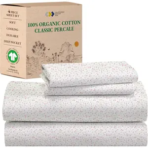 Organic Cotton King Sheets - Crisp Percale, Deep Pockets. California Design Den King Organic Sheets.