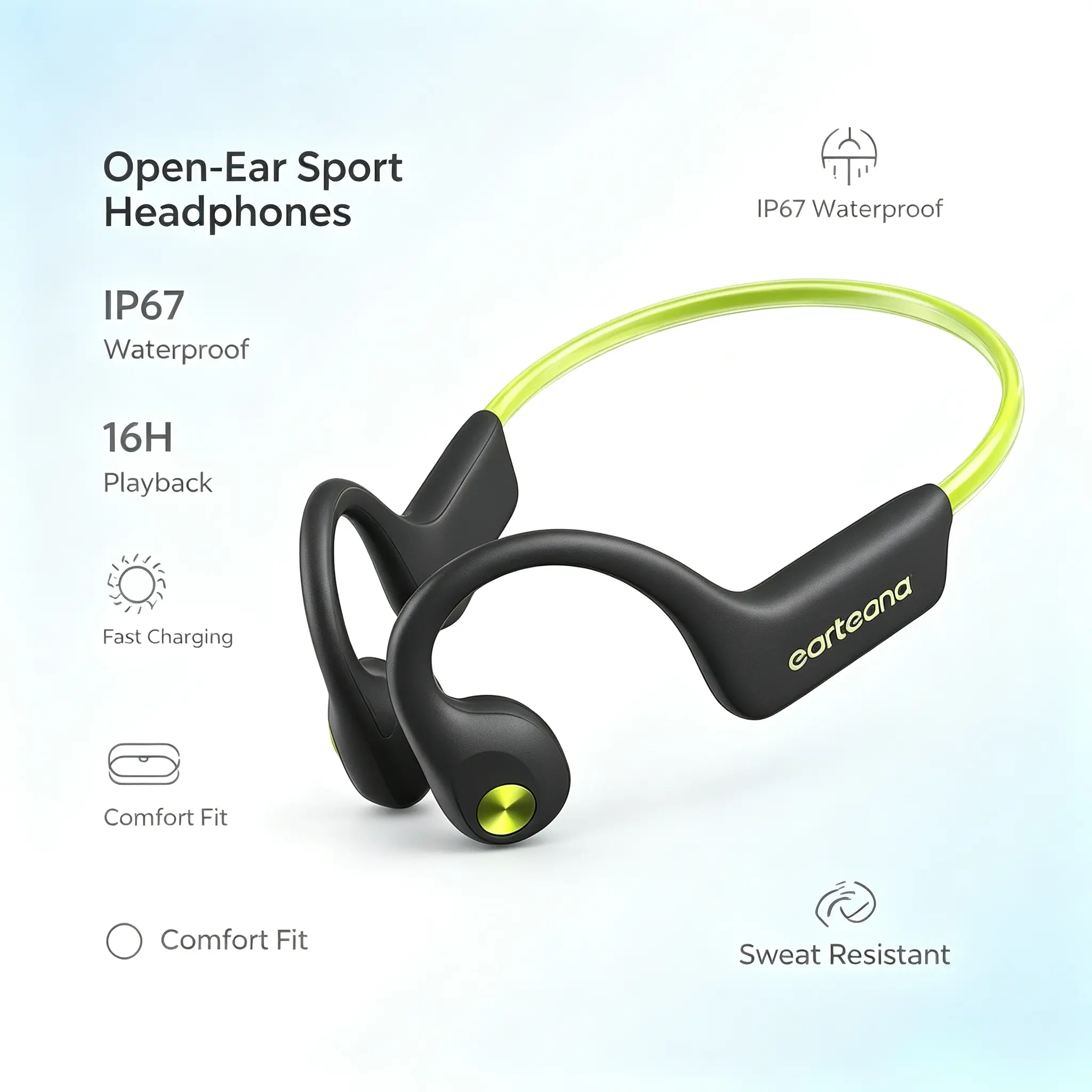 Bone Conduction Headphones Wireless, Bluetooth Sports Headphones for Running & Workout, Waterproof Open Ear Earphones for Outdoor Activities