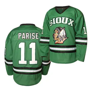 Men's Hockey Jersey #11 Zach Parise Jersey College Fighting Sioux Green Hockey Jersey Athletic Sweatshirt