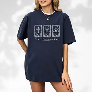 He Is Not Here He Has Risen T-Shirt, Minimalist He Is Risen Shirt, Christian Line Art Easter Tee, Empty Tomb Cross Graphic