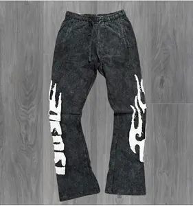 Rebel - Stacked Sweat Pants Flames - Black - 407