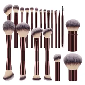 20Pcs Professional Makeup Brush Set with Travel Case, Premium Synthetic Fiber Bristles, Rose Gold/Black Handle, Full Coverage for Foundation Blush Eyeshadow Eyebrow, Ideal for Makeup Artists & Beginners, Makeup Brush Kit (Black-Rose Gold)