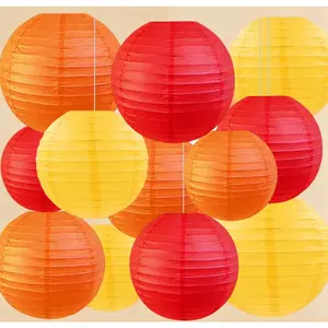 12Pcs Red Orange Yellow Peach Paper Lanterns Hanging Decor for Thanksgiving Birthday Party