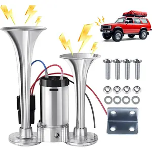 2026 New 12V Dual Trumpet Air Horn Kit with Compressor, Sleek Chrome Plated, Powerful Stable Sound for Vehicle Safety, Fits Cars, Trucks, SUVs, Motorcycles, Boats, Durable Material, Hassle-Free Installation, Must-Have Universal Horn Upgrade
