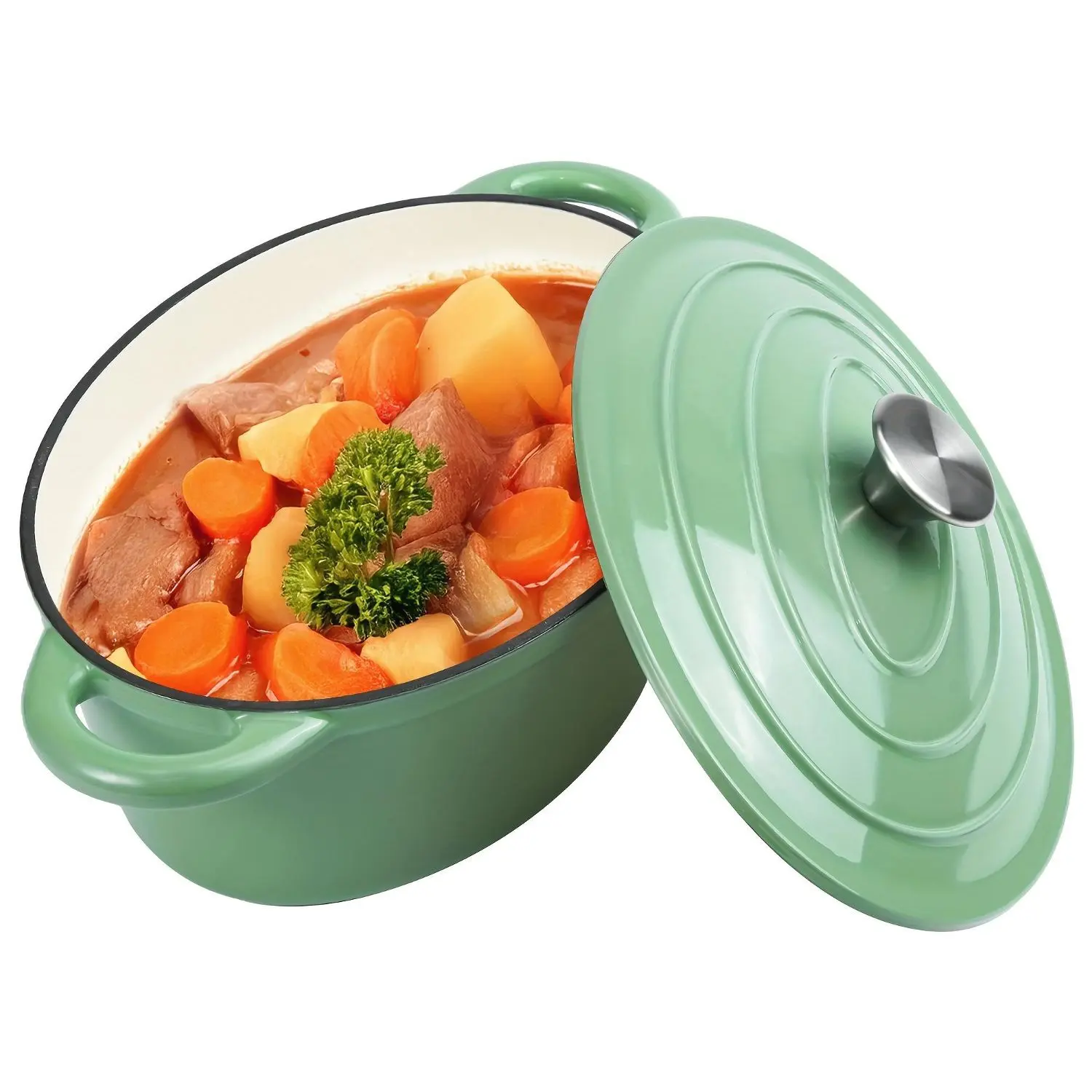 4.5QT Enameled Dutch Oven Pot With Lid, Cast Iron Dutch Oven With Dual Handles For Bread Baking, Cooking, Non-stick Enamel Coated Cookware