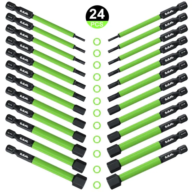 Impact Hex Head Allen Wrench Drill Bit Set, 24pcs 75mm/3inch Hex-Shank S2 Alloy Steel Hex Bits Set, Suitable for Home Construction Electrical Machiner