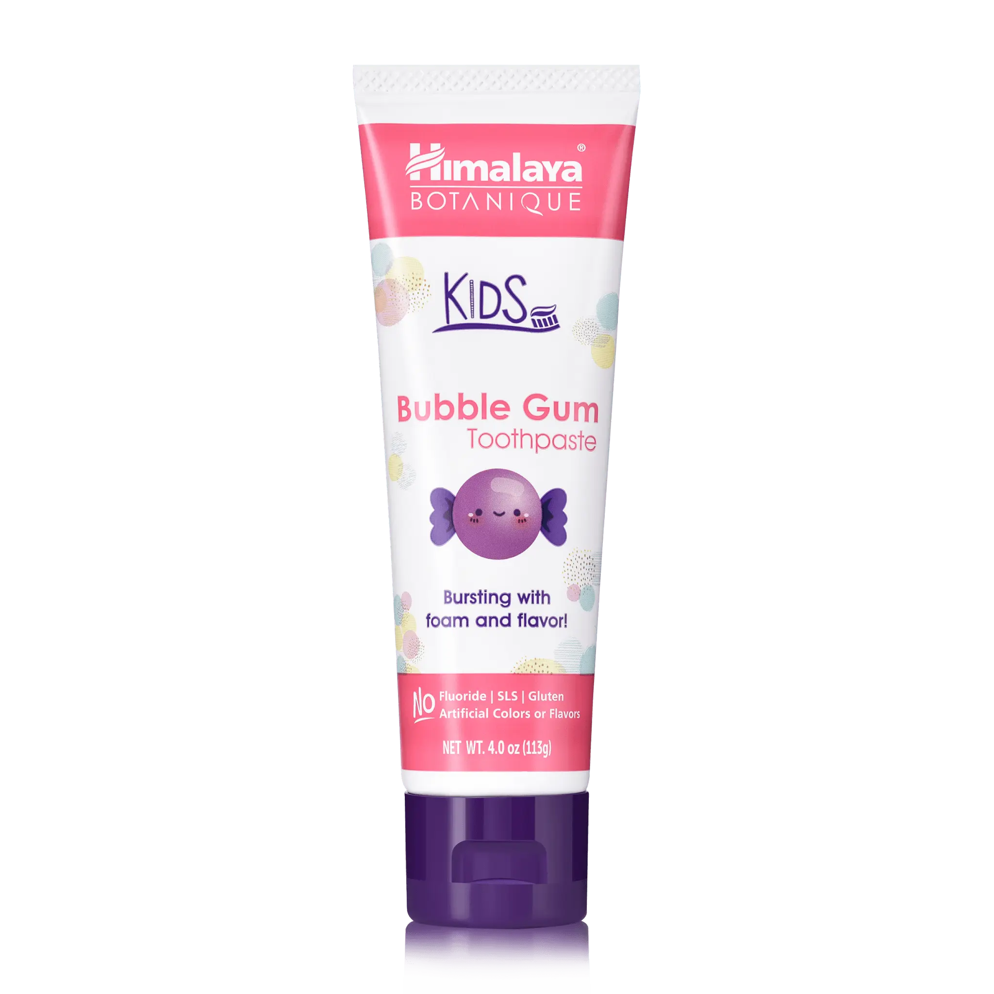 Himalaya Botanique Kids Toothpaste with Xylitol, Bubble Gum Flavor - Gentle Fluoride Free Toothpaste - Vegan, Gluten Free, SLS Free, No Artificial Flavors or Colors, 4 oz