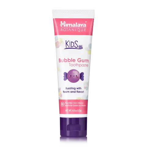 Himalaya Botanique Kids Toothpaste with Xylitol, Bubble Gum Flavor - Gentle Fluoride Free Toothpaste - Vegan, Gluten Free, SLS Free, No Artificial Flavors or Colors, 4 oz