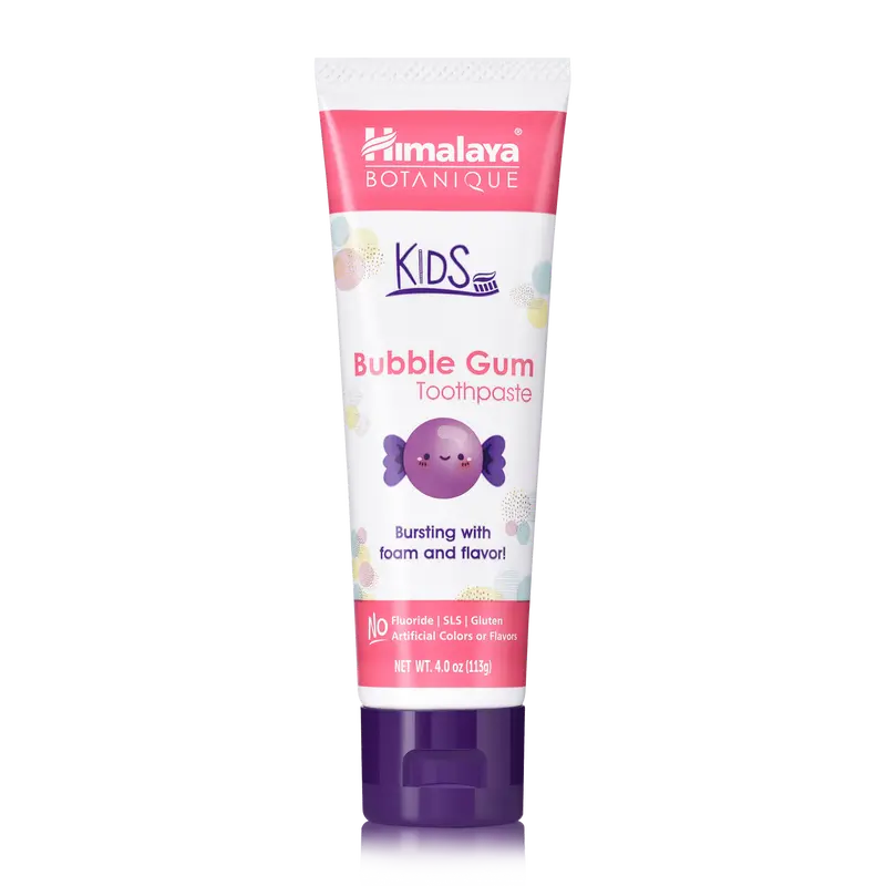 Himalaya Botanique Kids Toothpaste with Xylitol, Bubble Gum Flavor - Gentle Fluoride Free Toothpaste - Vegan, Gluten Free, SLS Free, No Artificial Flavors or Colors, 4 oz