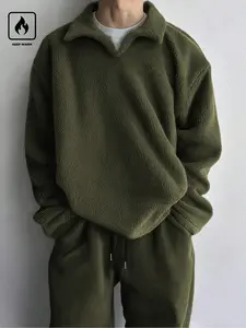 Men's Casual Hooded Sportswear Set, Sweatsuit Matching Set, 100% Polyester Fleece Long Sleeve Homeewear, Slightly Elastic Knit Fabric, Fall & Winter Comfort