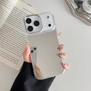 Compatible with iPhone 17 16 15 14 13 ProMax Pro Plusmirror-finish iphone case designed specifically for womenwho apply makeup featuring a cute glossy hard backcover and a transparent soft TPU frame