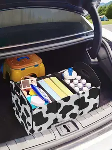 Cow Pattern Printed Multi-Functional Car Storage Box, Foldable Trunk Organizer with Dividers, Casual Style for All Seasons, Car Storage Organizers