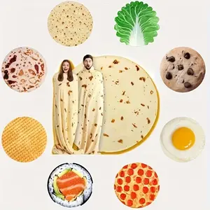 Food-Themed Flannel Blanket, Pizza Taco Sandwich Pattern, Soft Comfortable Cover, Home Office Camping Decor, All-Season Use