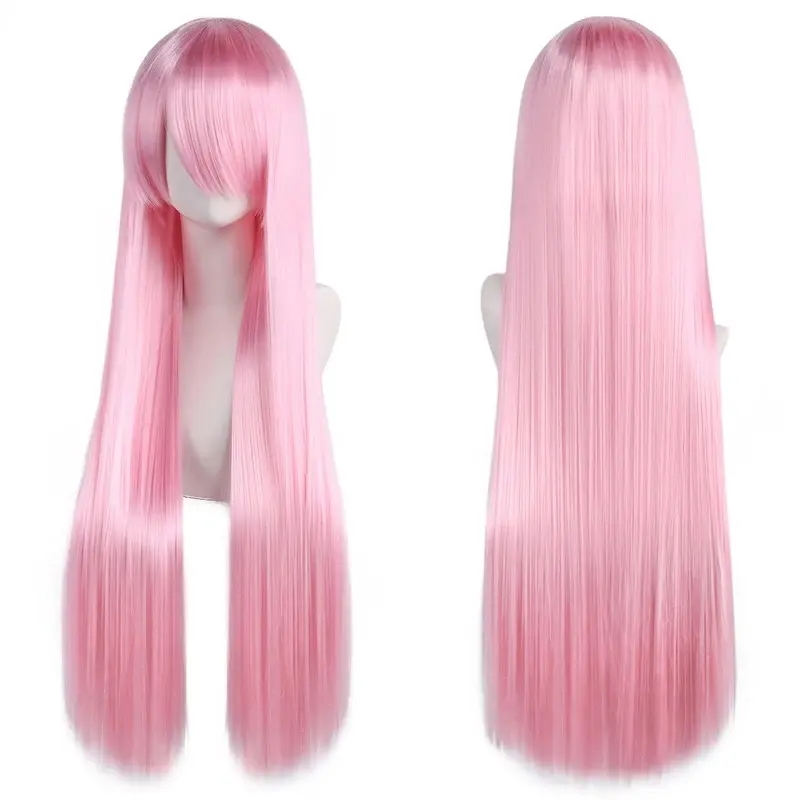 2026 NEW 80cm Long Synthetic White Purple Cosplay Wigs Green Hair Straight Silver Wig Pink Hairpiece Lolita Wig with Bangs