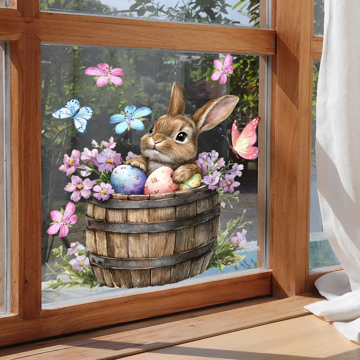 A static sticker of Easter bunny and egg, Window sticker, single-layer window glass balcony decoration sticker DJ7077-YC