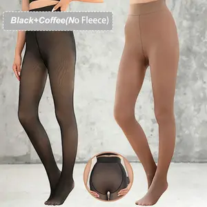 2 Packs Women Fleece Lined Leggings Outfit Fake Translucent Black Tights Seamless Pantyhose Butterfly Leopard Jacquard Design