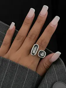 Women's Irregular Geometric Diamond Open Ring Set, Statement Multi Ring, High-End Simple Fashion Style Commuter Party Charm Rings