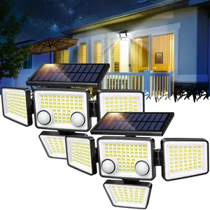 ISUNMEA Solar Outdoor Lights - 3000LM 188 LED Motion Sensor Outdoor Lights, 4 Heads Security Light,IP65 Waterproof, Easy Install,270°Wide Angle Flood Wall Light with 3 Modes for Backyard Yard (2 Pack) | Motion Sensor Outdoor Lights