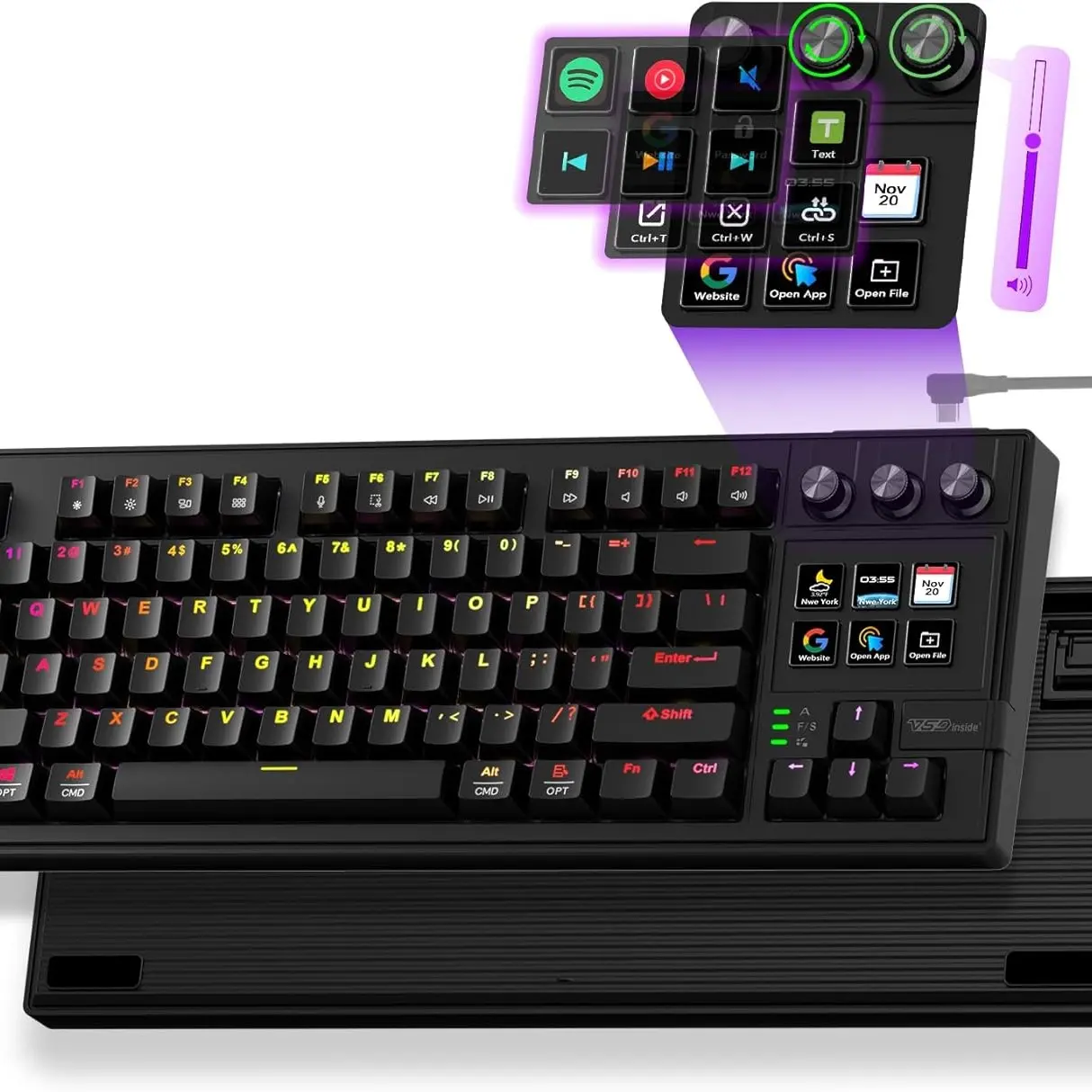 K1 Pro Macro Keyboard, PC gaming keyboard, Wired Full-Key Programmable On-Board Keypad, Gaming Streaming Mechanical Keyboards with Screen & Knob, Gasket, RGB Backlit, Hot Swappable Shortcut Pad