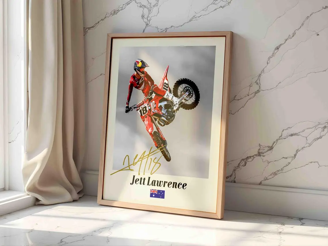 Jett Lawrence Poster, Motocross Supercross Rider, Dirt Bike Racing Artwork For Garage