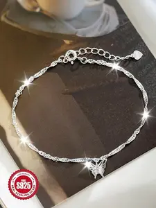 S925 Sterling Silver Butterfly Design Bracelet, Fashionable Accessories for Women & Girls, Trendy All-match & Exquisite Jewelry for Birthday Gift