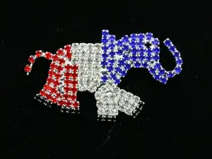 Patriotic Red-White-Blue Rhinestone GOP Symbolic Elephant Brooch Pin, 4th of July Fashion Collar Clip Accessory