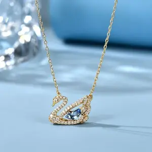 Hot-selling crystal swan titanium steel necklace for women, light luxury, versatile, high-end, non-fading collarbone chain aA10156-XL
