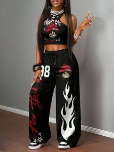 Spring Summer Casual Sporty Style Round Neck 98 Number Print Short Sleeve T-Shirt + Shorts Set, Women's Two-Piece, Activewear Workout Set