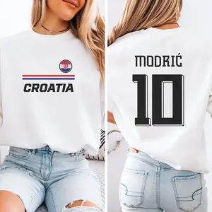 Modric #10 Star Player Flag Tribute Graphic Tee, Croatia Jersey Style Inspired for Fans Soccer Design, Football World USA Unisex T-Shirt