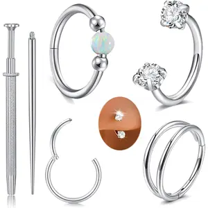 4 count  Cartilage Earrings for Women Helix   Opal Double Hoop Earring Clicker Tragus Cartilage Hoop Second Hole Earrings for Women Septum Ring 18g Horseshoe Nose Ring 8mm