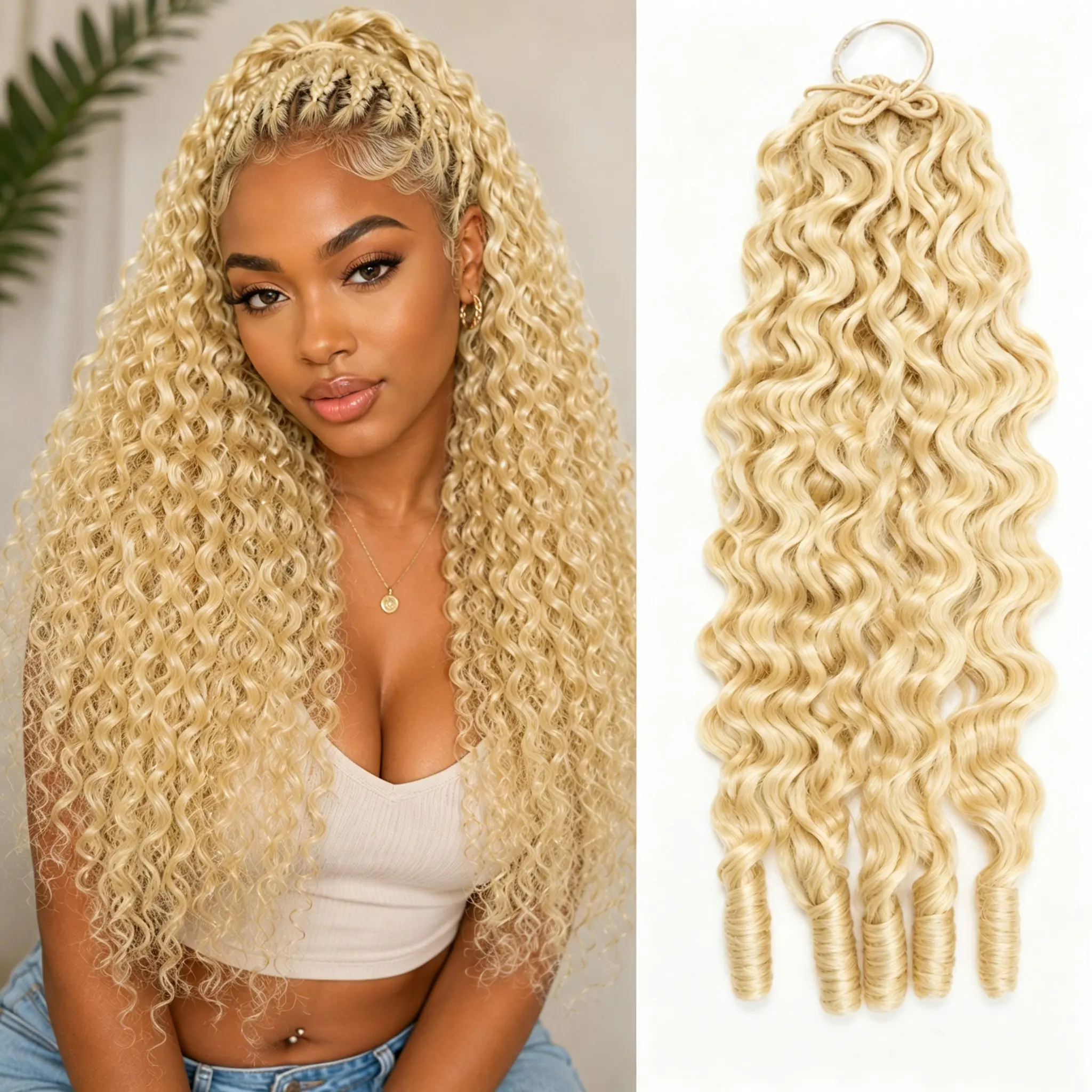 [NEW ARRIVAL] ISEE HAIR 613 Blonde Crochet Human Hair Burmese Curly Designed for Miracle Knots Pre Separated 50g/Pack Knotless Boho Braids Vacation Hair Plush Texture Time Saving Wear Summer Braids Blonde Boho Braids SummerWins