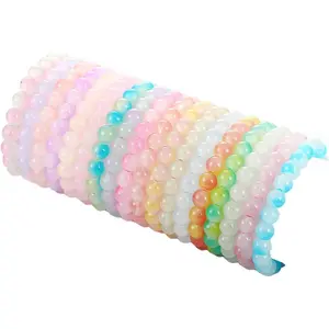 Women's 18-Piece 8mm Beaded Stretch Bracelet Set, Handmade Round Glass Rainbow Colored Matte Elastic Bracelets, High-Quality Comfortable Fit Fashion Costume Jewelry, Ideal Gift for Women, Beaded Bracelet Set For Women, Rainbow Colored Beaded Bracelet