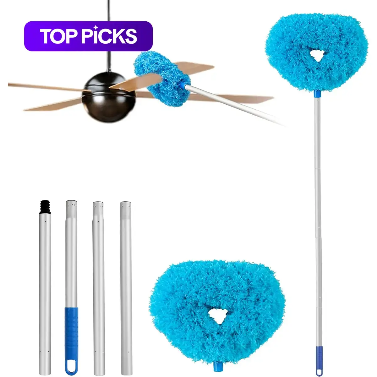 Ceiling Fan Cleaner Duster with Extension Pole, 1 Set Removable and Washable Microfiber Dust Removal Brush, Cleaning Supplies, Home Care Supplies #GLOBAL PICKS