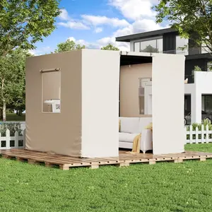 All-Season Pergola Accessory Cover with Sidewalls & Mesh Windows, Outdoor Enclosure for Weather Protection, Fits Most Pergolas, Khaki/Gray