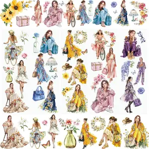 5 Sheets Rub On Transfer Stickers, Modern Girl Scrapbook Transfers Furniture Decorative DIY Decals for Scrapbook Window DIY Decoration,10 * 30cm