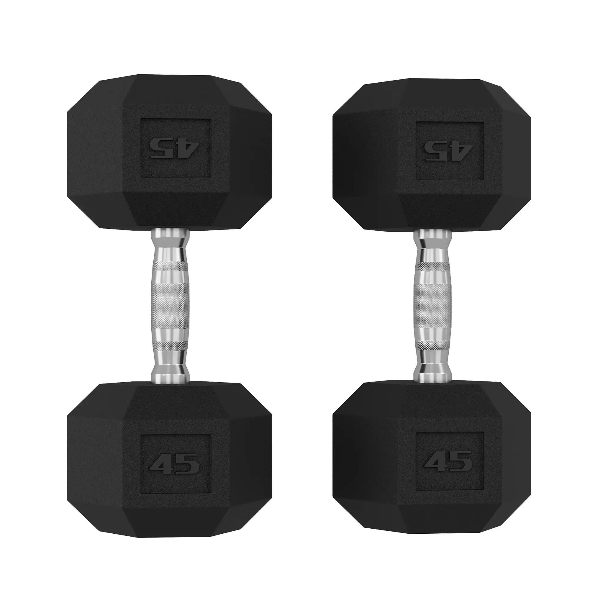 2 Pack 45LBS Hex Dumbbell Pair Solid Cast Iron Anti-Roll Rubber Coated Non-Slip Handle Hand Weights for Home Gym Full Body Strength Training